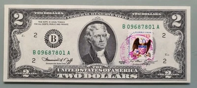1976 Two Dollar Federal Reserve Note $2 with Stamp - First Day of Issue #96390 - Image 1 of 2