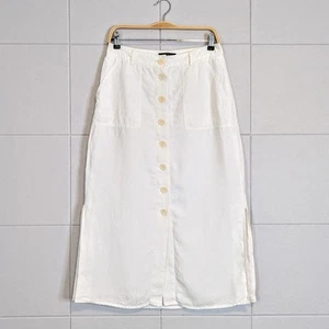 Talbots Petites 100% Linen Button Front Midi Skirt White Size 6P - Picture 1 of 8
