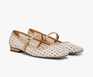 Franco Sarto Tinsley2 Mary Jane Flat Ivory White Faux Rafia Women's Size 10 - Picture 1 of 9