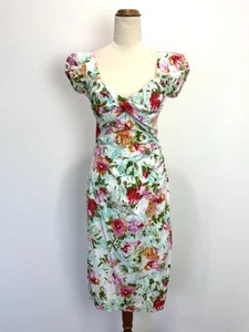 Stop Staring! Womens Dress Size M Bright Floral Sheath Wiggle Pin Up Rockabilly - Picture 1 of 13