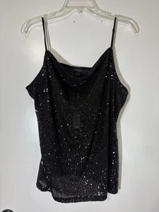 NWT Ann Taylor Factory Black Sequined Sheer Whimsygoth Witchy Tank Top Sz L - Picture 1 of 11