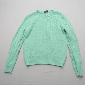 Polo Ralph Lauren Boys Cable Knit Sweater Large Green Pullover Preppy Cotton - Picture 1 of 8