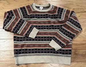 J. Crew Mens Lambswool Fair Isle Sweater Size 2XL Crew Neck Preppy Traditional - Picture 1 of 3