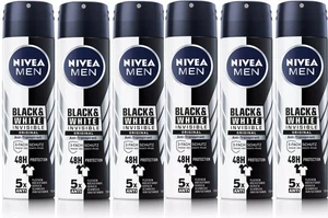 6 x Nivea Men Anti-Perspirant Deodorant Invisible Black & White Original 150ml - Picture 1 of 7