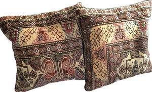 Set Of 2 Turkish Wool Tapitry 19”x19” Down Throw pillows - Picture 1 of 12