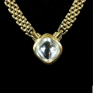 VINTAGE 16" TRIFARI WEAVE CLEAR GLASS PENDANT GOLD TONE  NECKLACE - Picture 1 of 10