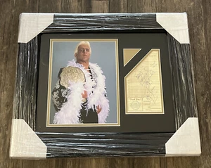 RIC FLAIR SIGNED AUTOGRAPHED FRAMED & MATTED CUT SIGNATURE W/ 8X10 PHOTO JSA - Picture 1 of 5