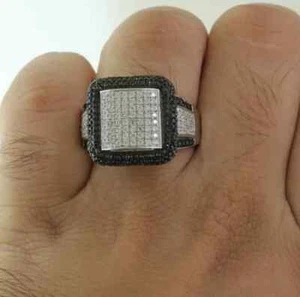 2Ct Round Cut Lab Created Black Diamond Men's Wedding Ring 14k White Gold Plated - Picture 1 of 13
