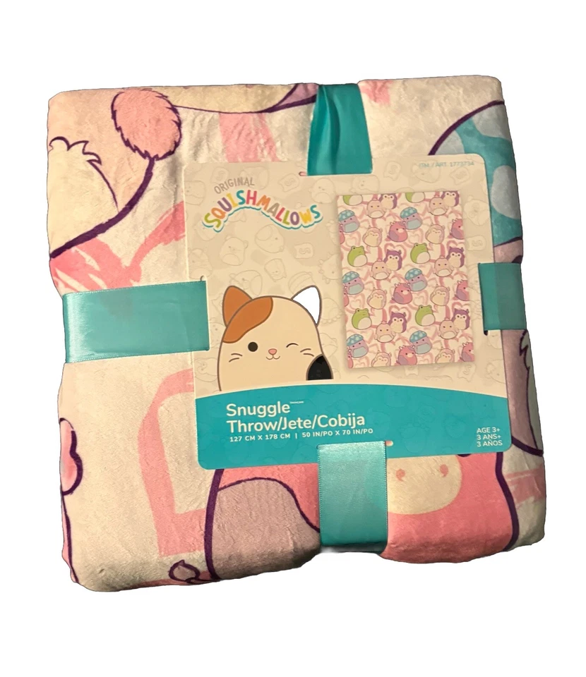 Squishmallows Snuggle Throw Rainbow Reversible Blanket Super Soft 50"x70"
