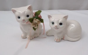 Two Vintage White Ceramic Cat Figurines With Blue Eyes Made in Taiwan - Picture 1 of 6