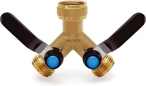 Brass Garden Hose Splitter, Hose y Splitter with Shutoff, Hose Splitter 2 Way - Picture 1 of 6