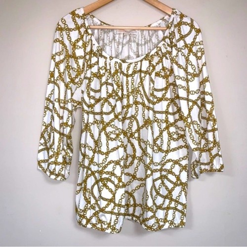 Top MICHAEL KORS donna 1X maglia catena oro manica a 3 4 osso più vestibilità sciolta