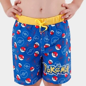Pokemon Pokeball Swimming Trunks Kids Boys 5-13 Years Swim Shorts Blue Yellow - Picture 1 of 7