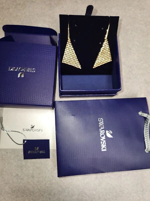 NOVO NA CAIXA Brincos Triangulares de Malha de Cristal Swarovski OURO - Imagem 1 de 2