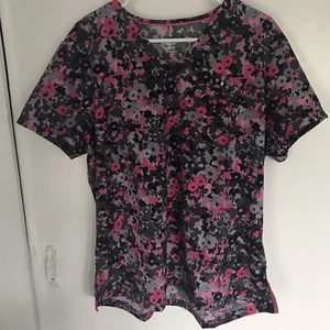 Beyond Scrubs Women’s Nurse Uniform Top Floral Gardenia Mock Wrap Medical Sz XL - Picture 1 of 7