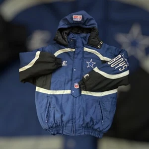 VTG Dallas Cowboys Puffer Hooded Jacket Pro Line Logo Athletic teens14-16 mens S - Picture 1 of 4