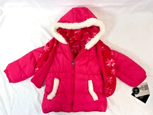 London Fog Youth Girls Hooded Winter Jacket Pink Fuchsia Puffer w Scarf Size 4 - Picture 1 of 20