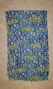 BLUE GREEN MULTI COLOR HOPE FAITH LOVE POLYESTER SCARF 72X20 - Picture 1 of 1