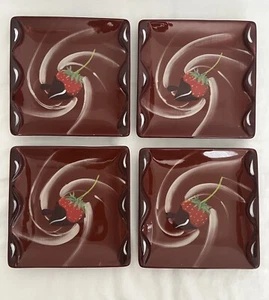 4er Set Steinelit Ton Kunst Schokolade Wirbel Teller 7" Erdbeere Schale Dessert - Bild 1 von 6
