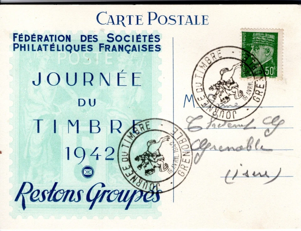 0508+ FDC  CARTE 1er JOUR    JOURNEE DU TIMBRE  1942  GRENOBLE - Photo 1/1