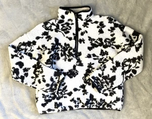 Abercrombie Kids Girls White Black Floral Sherpa Jacket Size 15/16 Casual Warm - Picture 1 of 12