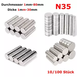 Superstarke runde Scheibenmagnete Seltene Erden NdFeB Magnet N35 Dia 1mm - 80mm - Picture 1 of 21