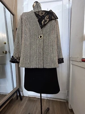 Vintage Anna De Rossi 3 Piece Set Jacket Blouse Skirt Black Gold L - Image 1 of 4