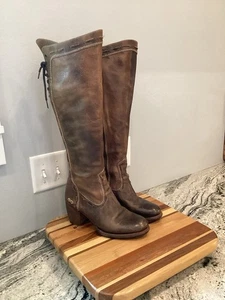 Bed Stu Fortune Back Lace Leather Knee High Heeled Boots Rustic Taupe 9.5 - Picture 1 of 20