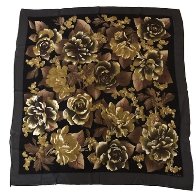 Vintage Oscar de la Renta Scarf Fall Leaves Flowers Brown Gold 33'x34" No tag - Image 1 of 4