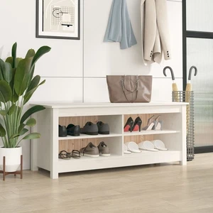 White Solid Pine Shoe Bench 110x38x45.5cm Entryway Storage Seat Rack Organizers - Picture 1 of 5