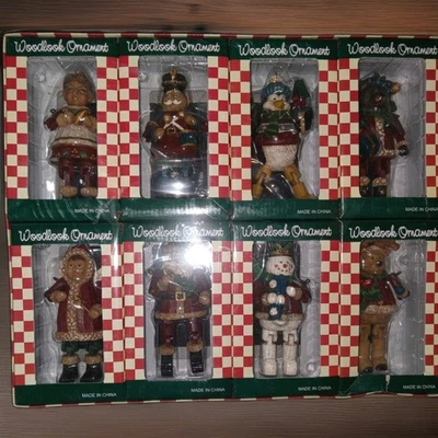 Juego de adornos vintage Woodlook Santa Mrs. Claus Drummer Angel nuevo en caja sellado Foto 1 de 4