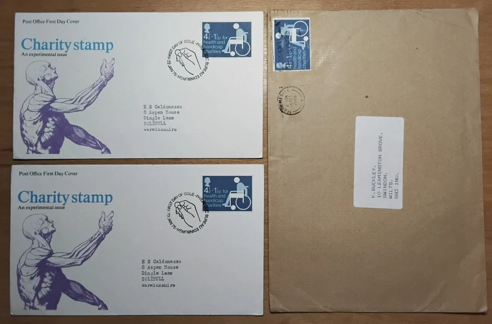 GB 2x Health and handicap charities FDC + commercial cover disabled wheelchair - Image 1 of 1