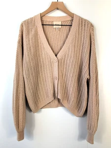 Elie Tahari Women’s V-Neck Button Front Cardigan Sweater Beige L – Long Sleeve K - Picture 1 of 13