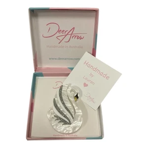 NEW Deer Arrow Rare 1/80 Acrylic Pearl Swan Brooch Box Tag Australian Hand Made - Picture 1 of 15