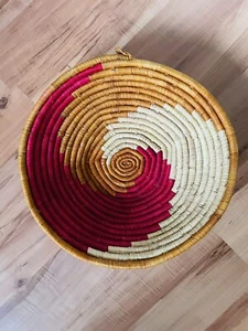 African Hand Woven Coiled Bowl Basket Wall Hang Colourful Large 16 Inches - Picture 1 of 9