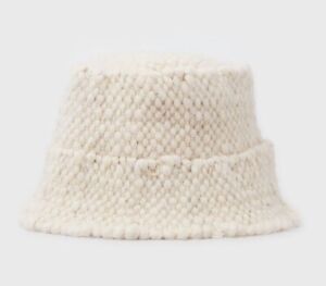 White Wool Panama Bucket Hat by Shkoura,hand made,Carpathian wool,7-7 1/8 