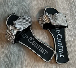 Juicy Couture Hollyn Women’s 8 Black Rhinestone Embellished Flat Slide Sandals - Picture 1 of 7