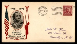 US 1931 Scott 690 Casimir Pulaski First Day Cover C George Thermographed Cachet - Picture 1 of 2