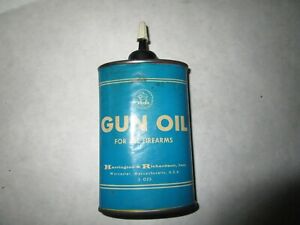 vintage HARRINGTON & RICHARDSON gun oil can, hunting display.. rare H&R tin