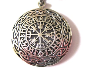 Colgante de cadena de plata 925 Vegvisir nudo runas vikingas / x015 - Imagen 1 de 8