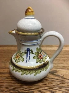 Floral Jug With Lid. Pottery HANDMADE Benlloch Spain. 8 Inch. Oil / Vinegar - Picture 1 of 11