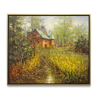 Hungryartist - Pintura original de una casa forestal sobre lienzo 20x24 enmarcada Foto 1 de 4