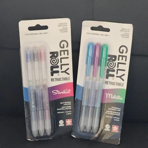 (2) SAKURA Gelly Roll Retractable Metallic & Stardust Made In Japan 8 Pens Total - Picture 1 of 2
