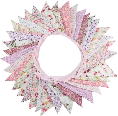 Banderín triangular de 10 M/32 pies, 36 piezas banderas de tela de algodón banderines guirnaldas para Foto 1 de 4