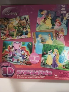 Disney Princesses And Minnie Mouse Donald Duck Super 3D Jigsaw 5 Puzzle Pack  - Picture 1 of 3