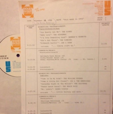 RADIO SHOW: 11/25/86 THIS WK '64! LORNE GREENE, SHANGRI LAS, 4 SEASONS, ZOMBIES - Image 1 of 2