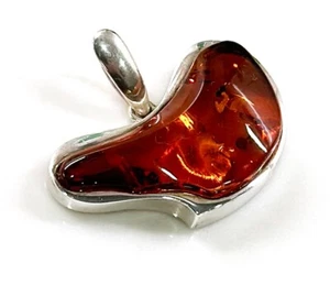 925 Solid Sterling Silver Cognac Baltic Amber Designer Large Beautiful Pendant - Picture 1 of 3