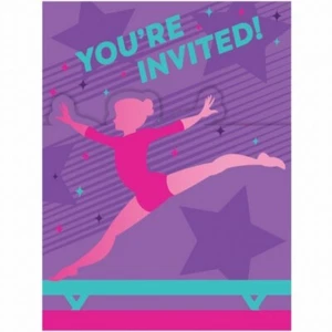 Gymnastics Party Gatefold Invitations 8 Pack Gymnastics Decorations Supplies - Picture 1 of 3