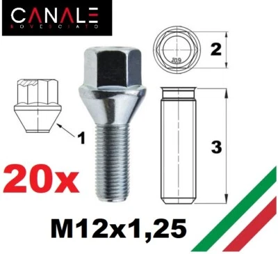 kit 20 bulloni ruota M12x1,25 Jeep CHEROKEE 5 KL DAL 2013 compass MX DAL 2016 - Immagine 1 di 4