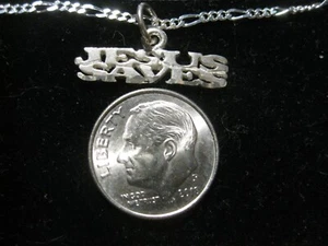 JESUS SAVES CHARM /PENDANT WITH A FREE 24" FIGARO CHAIN - Picture 1 of 3